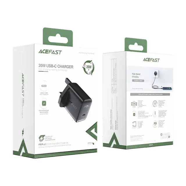 Φορτιστής Ταξιδίου Acefast A4 Fast Charging USB-C PD20W Μαύρος με UK Plug 2