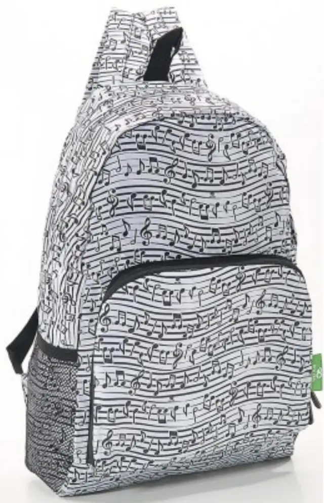 Eco Chic Αναδιπλούμενο Σακίδιο Πλάτης / Recycled Foldable Backpack (10 σχέδια) Music White 2