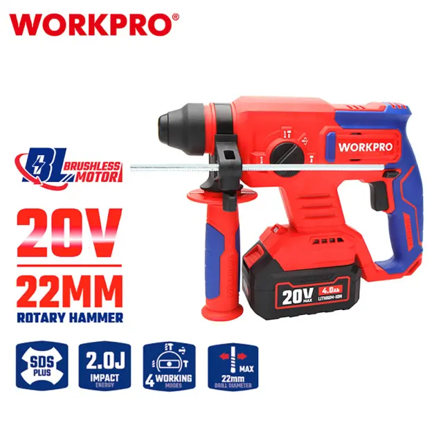 WORKPRO ΕΠΑΝΑΦΟΡΤΙΖΟΜΕΝΟ ΣΚΑΠΤΙΚΟ ΠΕΡΙΣΤΡΟΦΙΚΟ ΠΙΣΤΟΛΕΤΟ SDS PLUS 20V-Li BL (2×4,0AH)WP390301 (PROFI)