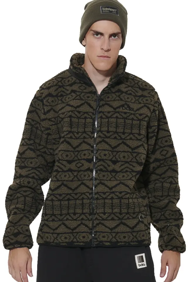 Body Action Printed Sherpa Fleece Jacket Grey Indian Mountain 073631-01-Grey Indian Mountain - XL