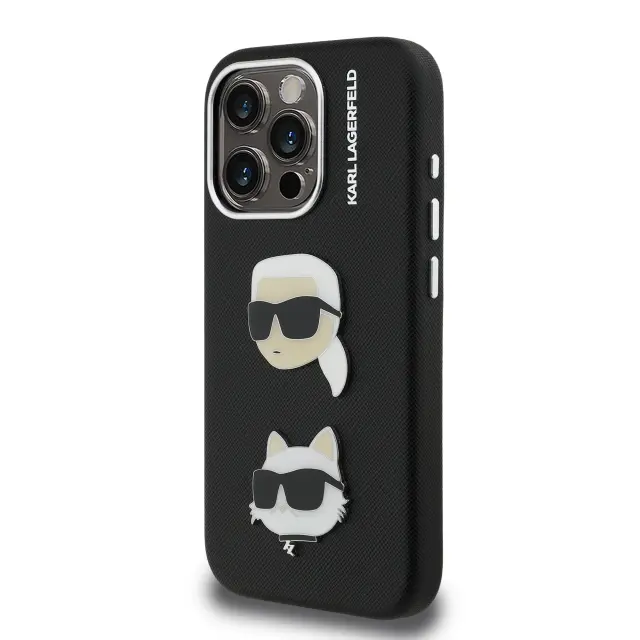 Karl Lagerfeld Grained PU K&CH Heads Case for iPhone 15 Pro Black 2