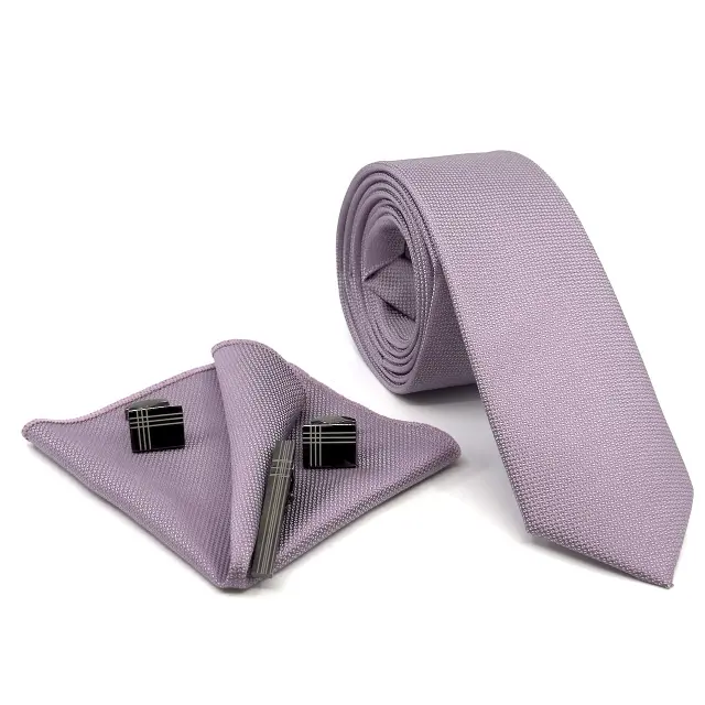 Μωβ Λιλά Γραβάτα Oxford 6,5 cm με Ασορτί Μαντήλι