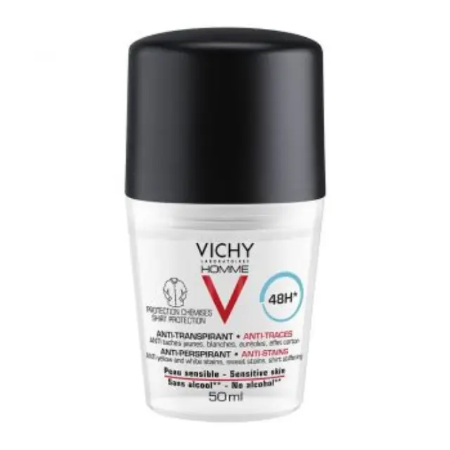 Vichy Homme 48H Anti-Perspirant Anti-Stains Deodorant Roll-On Ανδρικό Αποσμητικό κατά της Εφίδρωσης με 48ωρη Προστασία, 50ml 2