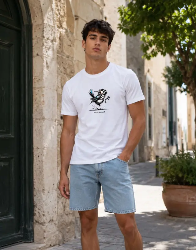 T-shirt Noshame® Λευκό με τύπωμα Bird - 152683 - XXL
