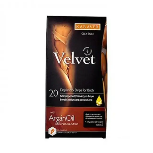 Karaver Αποτριχωτικές Ταινίες Σώματος Velvet Body With Argan Oil 20τμχ