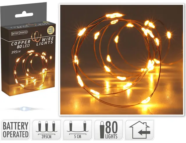 Deco 80 Φωτάκια MicroLED - 3.95 Μέτρα + 10 Εκατοστά σύνδεσης , Χάλκινο συρμάτινο καλώδιο - Θερμό λευκό AX9735030 2