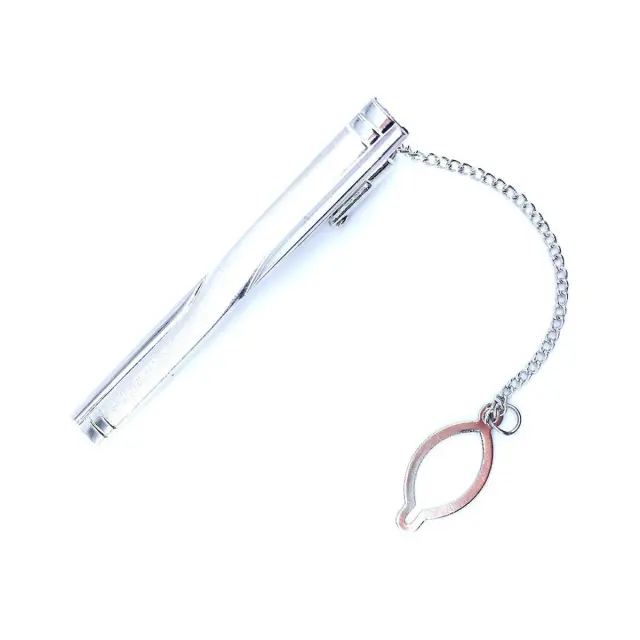 Ασημί Κλιπ Γραβάτας 6 cm με Αλυσίδα – LGTC-M72