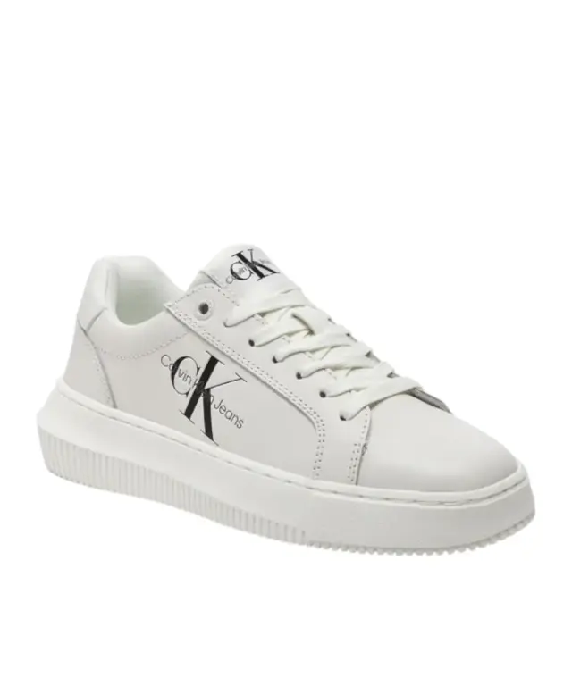 Calvin Klein - Γυναικεία Δερμάτινα Sneakers Chunky Cupsole Mono Wn YW0YW00823-YBR Λευκό 3