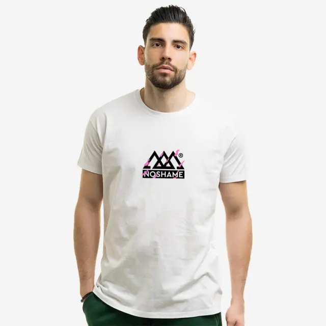 T-shirt Noshame® Λευκό με τύπωμα Triangles with Flames - 122489 - XXL