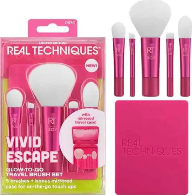 Real Techniques Glow To Go Travel Set Vivid Σετ Πινέλα Μακιγιάζ Ταξιδίου 4τμχ