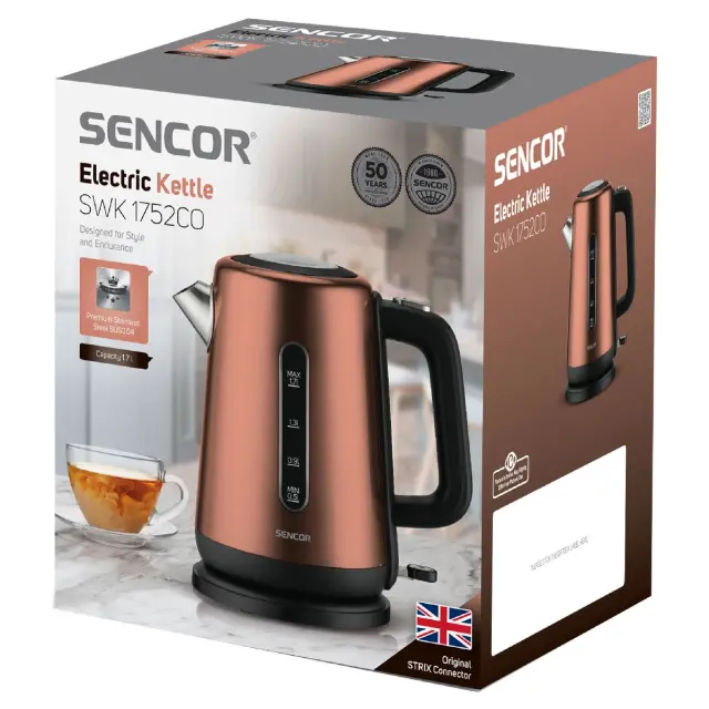 Βραστήρας Sencor SWK 1752CO Premium 360° STRIX 1.7lt 2200W απο Ανοξείδωτο Ατσάλι και Δείκτη Στάθμης Copper 2