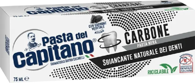 Pasta Del Capitano Charcoal Λευκαντική Οδοντόκρεμα με Ενεργό Φυσικό Άνθρακα 75ml