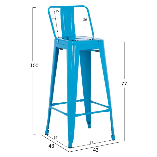 ΣΚΑΜΠΟ BAR ME ΠΛΑΤΗ ΜΕΤΑΛΛΙΚΟ FB98643.48 ΜΠΛΕ 42x42x100Υεκ. 2