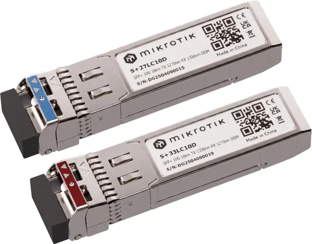 MikroTik 10G SFP+ pair of optical modules S+2733LC10D, WDM/BiDi, SM, 10km, 2 pack
