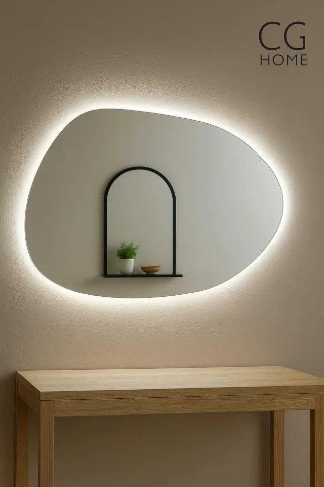 Stewehome Ασύμμετρος καθρέφτης με LED φωτισμό για μπάνιο ή κονσόλα 75x50 cm 2