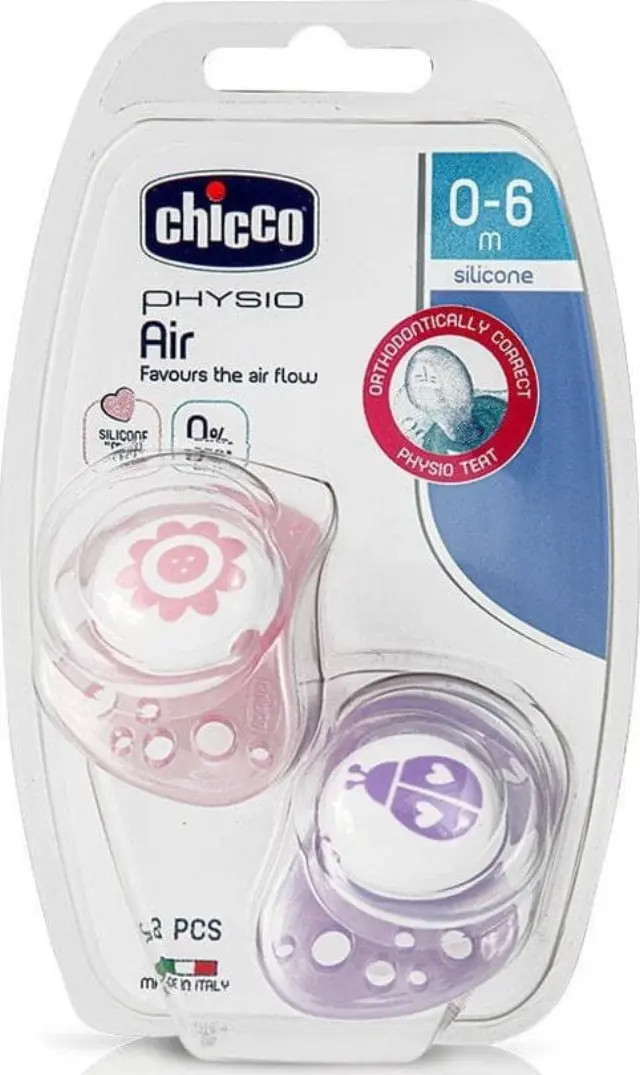 Chicco Physio Air Ορθοδοντικές Πιπίλες Σιλικόνης Ροζ για 0-6 μηνών 2τμχ 2
