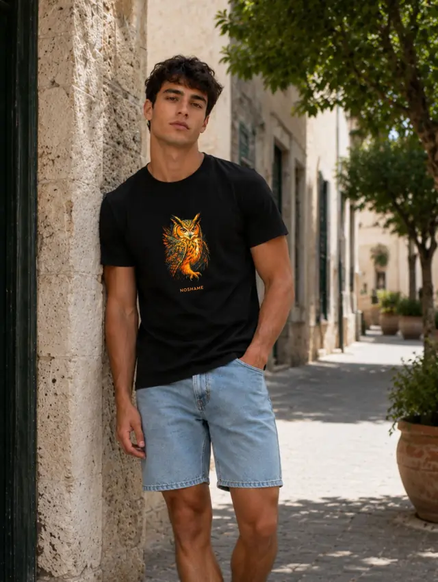 T-shirt Noshame® Μαύρο με τύπωμα Owl - 152694 - XXL