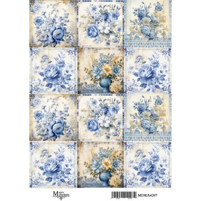 Ριζόχαρτο Maja's Memories, 22.5x32cm, Vintage Μπλε Λουλούδια, MDRA4207