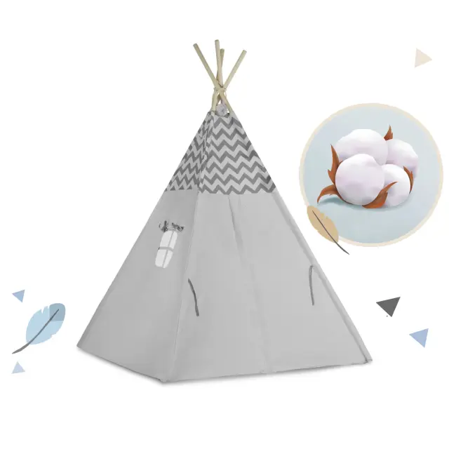 Nukido Παιδική σκηνή Teepee με γιρλάντα και φως σε γκρι χρώμα με μοτίβο σύννεφο και αστέρι 120x120x165cm 3