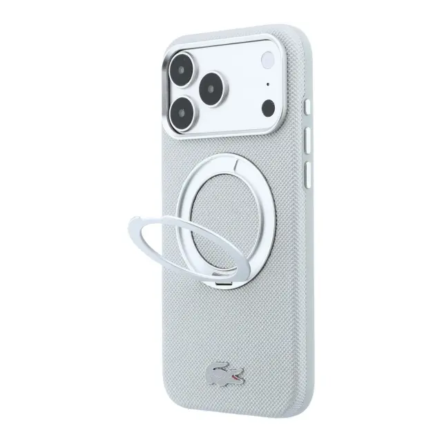 Lacoste PVC Petit Pique Semi Wrap Ring Stand MagSafe Case for iPhone 18 Pro Light Grey 2