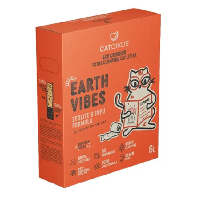 Catoikos Earth Vibes Tofu & Zeolite Popcorn Scent Βιοδιασπώμενο Υπόστρωμα Υγιεινής για Γάτες 6L (2.5Kg) Μονόχρωμο