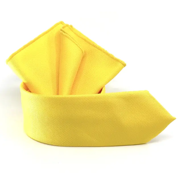 Κίτρινη Γραβάτα Oxford 6,5 cm με Ασορτί Μαντήλι 3