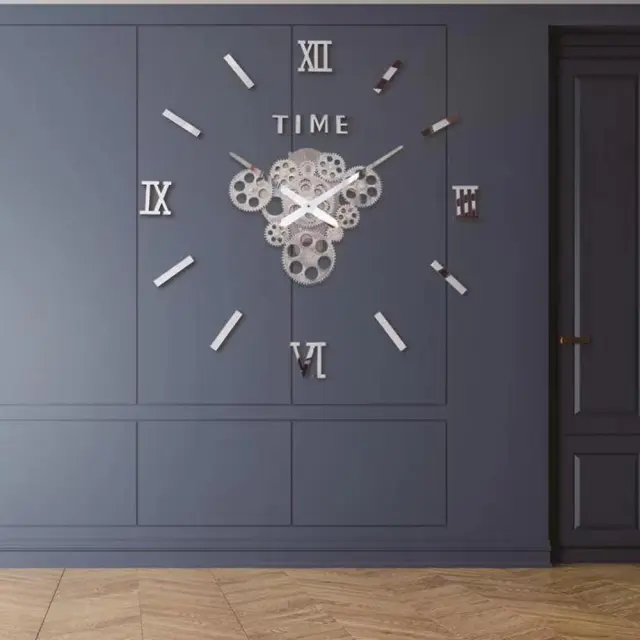 Ρολόι Τοίχου Αυτοκόλλητο 3D DIY 60-120cm ZH173710 Γκρι