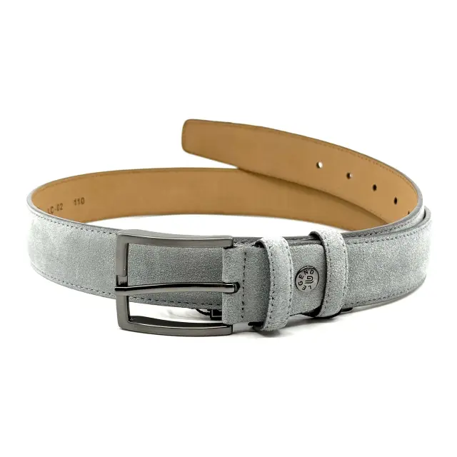 Γκρι Δερμάτινη Ζώνη Nubuck Suede Ice 3,5 cm