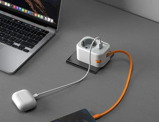 Πολύπριζο Tessan TS-332-DE με ενσωματωμένο καλώδιο USB-C 15cm - 1x Schuko, 1x USB-A, 1x USB-C - Λευκό TS-332-DE 3