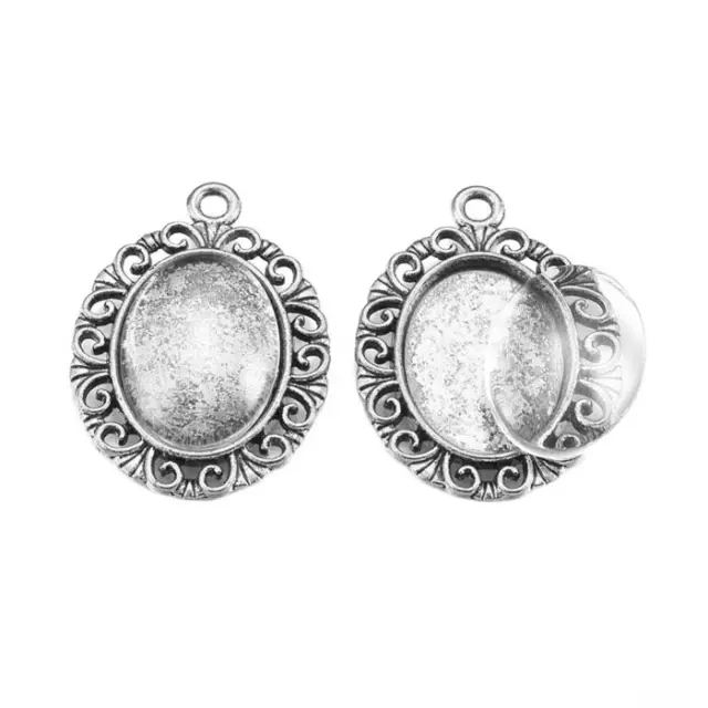 Καστόνι Κρεμαστό 29.5x21x2mm με Καμπουσόν - Antique Silver - 10τεμ