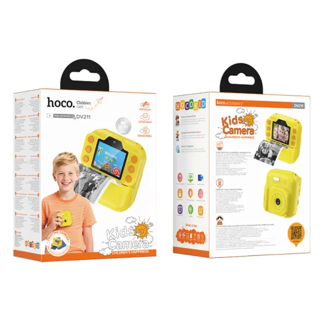 Kids Dual HD Camera Hoco DV211 με Οθόνη 2.0" 1300mAh με 2GB Κάρτα Μνήμης και Δυνατότητα Εκτύπωσης Φωτογραφιών Κίτρινη-Πορτοκαλί 2