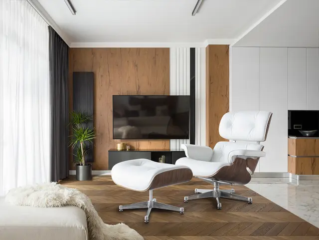Eames 448394 σετ πολυθρόνα σκαμπό άσπρο/ξύλο Άσπρο Ξύλο