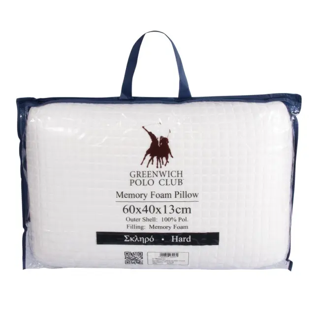 Μαξιλάρι Υπνου 60Χ40Χ13 Σκληρό Memory Foam Greenwich Polo Club 2343 Λευκό 100% Πολυέστερ 2