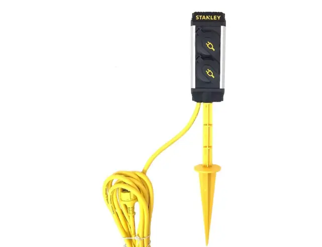 Πολύπριζο εξωτερικού χώρου Stanley - 2x Schuko - Με Ακίδα Γείωσης- Καλώδιο 5m - Mαύρο/Κίτρινο