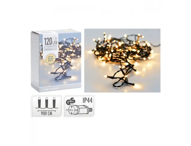 120 Φωτάκια LED - 8.93 Μέτρα + 3 Μέτρα σύνδεσης, Κανονική Διάταξη, Πράσινο καλώδιο PVC - Extra Θερμό Λευκό AX7401520 2