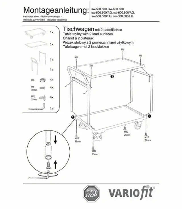 Variofit sw-600.500/AG Τρόλεϊ Μεταφοράς 2 Επιπέδων για Φορτίο Βάρους ως 250kg 2