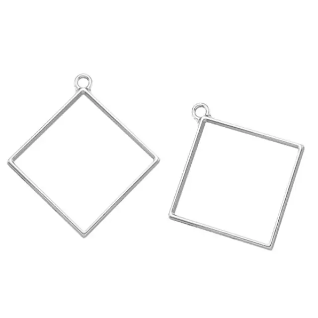 Μεταλλικό Κρεμαστό Open Back - Rhombus - 48x44x3.5mm - Platinum - 4τεμ