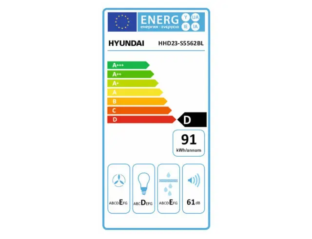 Απορροφητήρας Hyundai HHD23-S5562BL με πλάτος 60cm και απορροφητική ισχύ 450 m³/h - Μαύρο HHD23-S5562BL 2