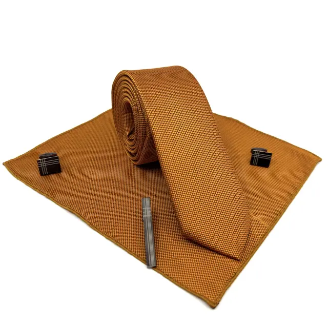 Σκουριά Rust Γραβάτα Oxford 6,5 cm με Ασορτί Μαντήλι 3
