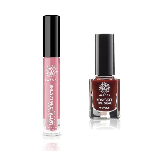 GARDEN Glam Make Up Kit Liquid Lipstick Matte Κραγιόν Perfect Rose 02, 4ml & 7Days Gel Nail Polish Βερνίκι 46,12ml 2