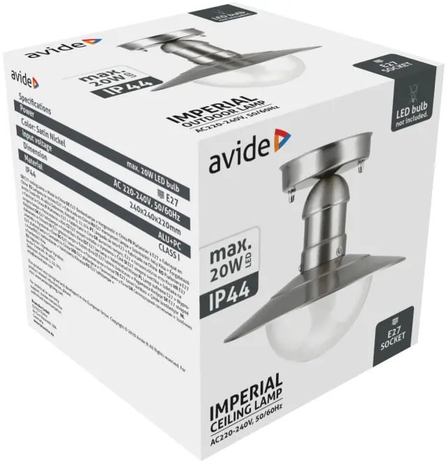 Avide Εξωτερικό Φωτιστικό Οροφής Imperial 1xE27 IP44 Ανοξείδωτο Ατσάλι 15.001.1530 3