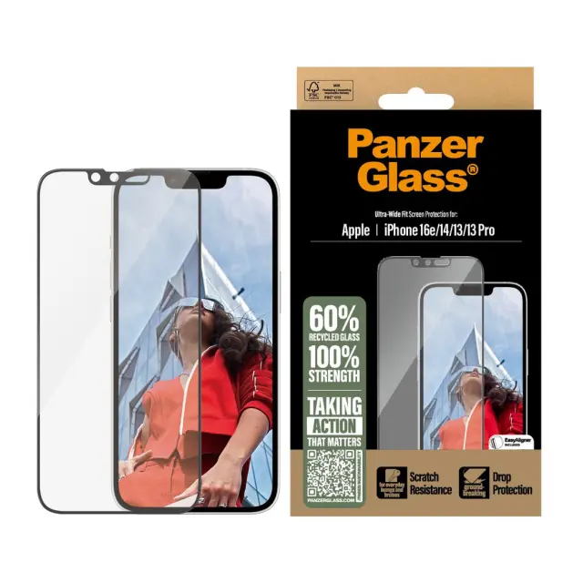 PanzerGlass - Screen Protection - iPhone 16e - 14 - 13 - 13 Pro - Ultra-Wide Fit - Electronics
