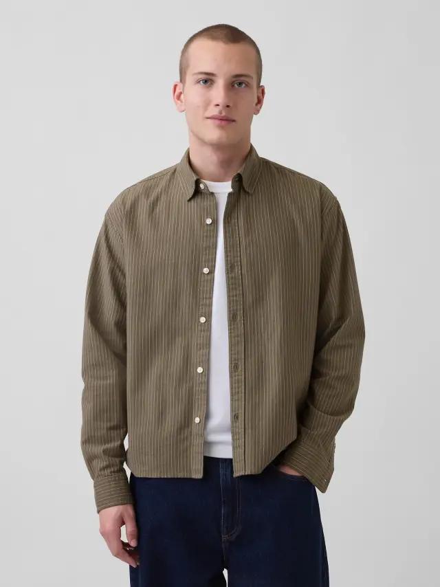 Oxford Πουκάμισο Relaxed Crop Ίσιο Στρίφωμα GREEN STRIPE