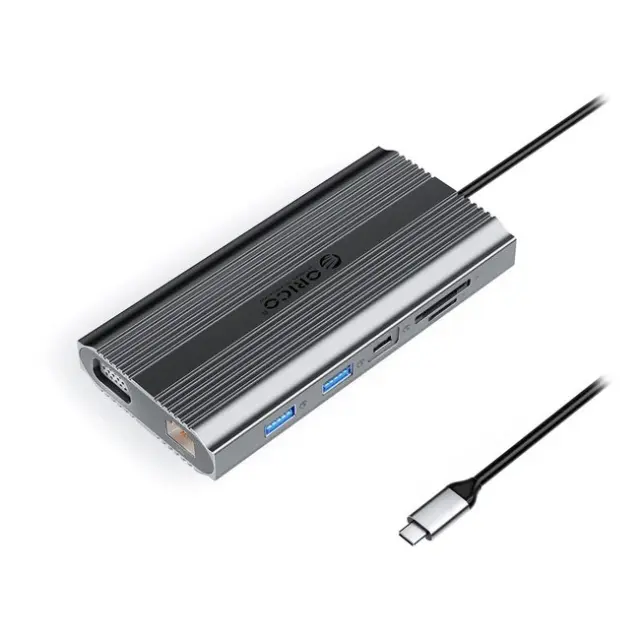 Orico Docking Station XDR 12in1 USB-A USB-C HDMI 4K VGA RJ45 Gigabit PD 100W SD / microSD Card Reader Gray