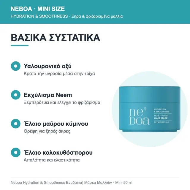 Neboa Mini Size Hydration & Smoothness Ενυδατική Μάσκα Μαλλιών για Ξηρά & Φριζαρισμένα Μαλλιά 50ml 2