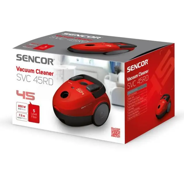 Ηλεκτρική Σκούπα ECO 850W Yψηλής Aπόδοσης με Σακούλα Sencor SVC 45RD-EUE3 Κόκκινη 2