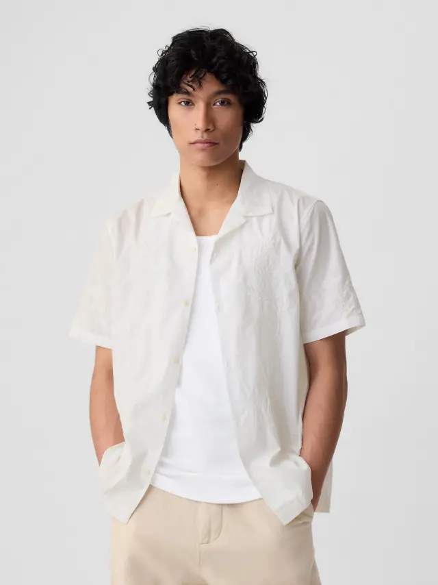 Άσπρο Κεντημένο Resort Πουκάμισο new off white