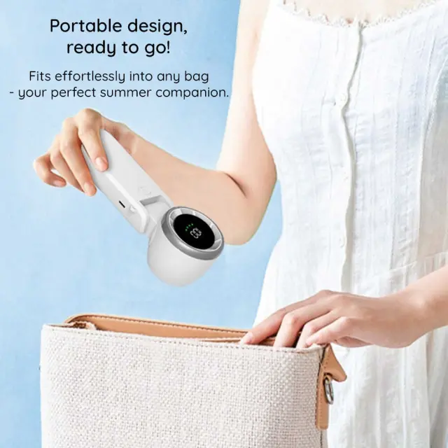 Techsuit - Premium Mini Hand Fan (A9) - with LED Digital Display, USB-C Rechargeable, 5 Wind Speeds, 5000mAh - White 3