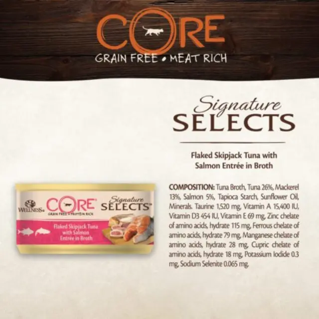 Wellness Core Signature Selects Λεπτές Νιφάδες Τόνος & Σολομός Σε Ζωμό 79gr Μονόχρωμο 3