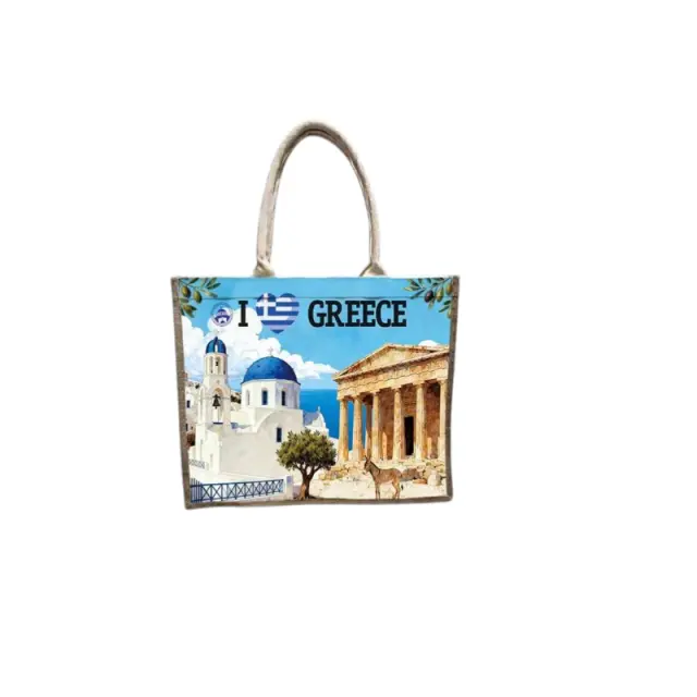 Τουριστική τσάντα λινή με φερμουάρ - Greece - 40*34*19cm - 871917